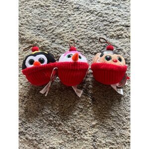 Ty beanie babies Christmas ornament lot of 3 gingerbread penguin snowman